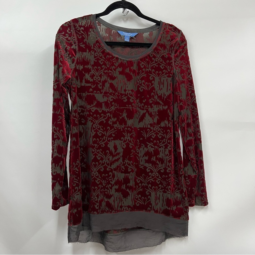 Simply Vera Vera Wang Women's M‎ Wine Burnout Sheer Velvet Top Long Sleeve
